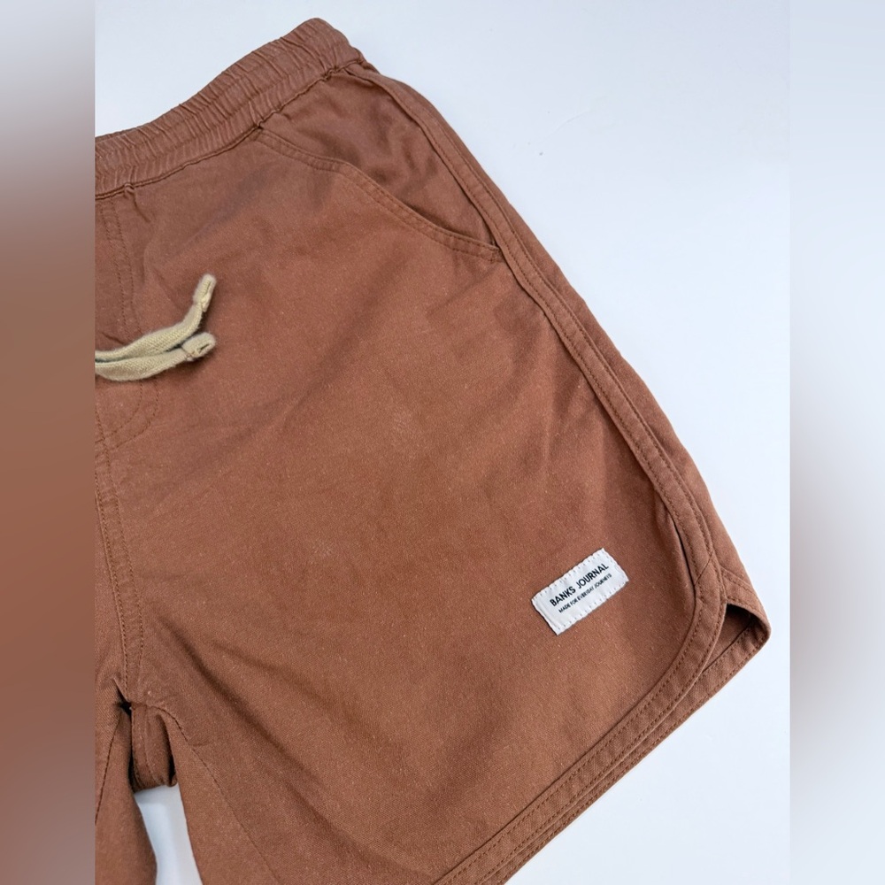 BANKS JOURNAL HUCKBERRY 16” Walkway Shorts Men 32x6” Linen Cotton Elastic Waist - Picture 7 of 12